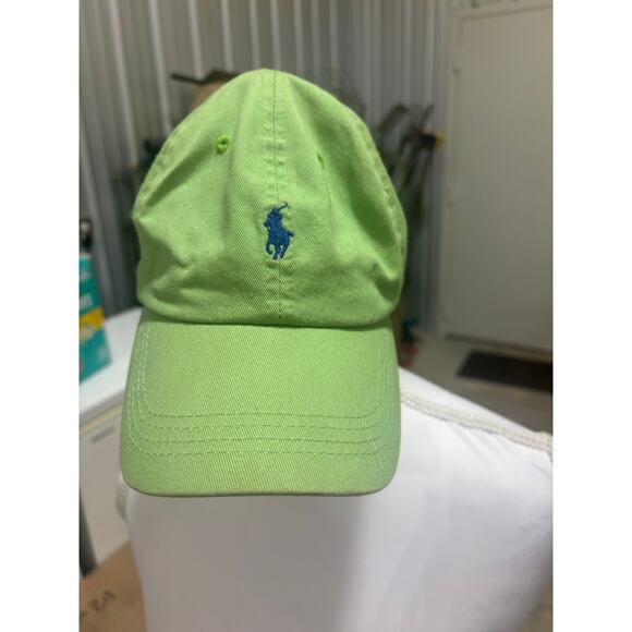 Polo Ralph Lauren Green Baseball Cap Hat Blue Pony Logo Leather Strap Adjustable - Picture 2 of 7